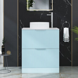 Royal Bathrooms Evora 700mm Powder Blue Fluted Floor Standing Countertop Vanity Unit 2 Drawer With Round Basin - thumbnail 1