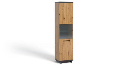 Arte Ines 11 Tall Display Cabinet - Timeless Oak Artisan & Black With Glass Shelf - W500mm X H2000mm X D400mm - image 1