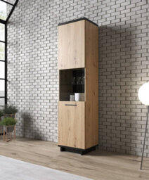 Arte Ines 11 Tall Display Cabinet - Timeless Oak Artisan & Black With Glass Shelf - W500mm X H2000mm X D400mm - thumbnail 3