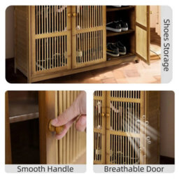 3 Door Bamboo Wooden Shoes Storage Cabinet Rack Stand Cupboard - thumbnail 3