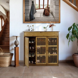 3 Door Bamboo Wooden Shoes Storage Cabinet Rack Stand Cupboard - thumbnail 6
