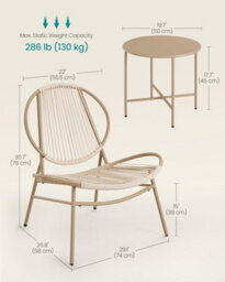 Songmics 3-Piece Bistro Garden Set, Acapulco Chairs With Matching Side Table, For Outdoor Porches Or Balconies, Camel Brown - thumbnail 2
