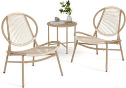 Songmics 3-Piece Bistro Garden Set, Acapulco Chairs With Matching Side Table, For Outdoor Porches Or Balconies, Camel Brown - thumbnail 6
