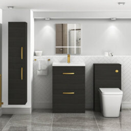 Royal Bathrooms Turin Hale Black 600mm Floor Standing Vanity Unit 2 Drawer With Mid-Edge Basin Sink & Brushed Brass Handles - thumbnail 2