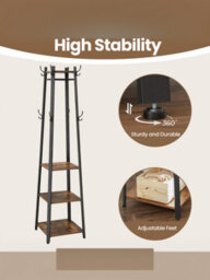LEDREM Coat Rack, Coat Stand With 4 Shelves, Hall Tree Free Standing With Hooks, For Entryway, Living Room, Rustic Brown - thumbnail 5