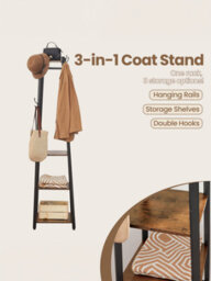 LEDREM Coat Rack, Coat Stand With 4 Shelves, Hall Tree Free Standing With Hooks, For Entryway, Living Room, Rustic Brown - thumbnail 4