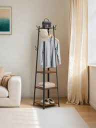 LEDREM Coat Rack, Coat Stand With 4 Shelves, Hall Tree Free Standing With Hooks, For Entryway, Living Room, Rustic Brown - thumbnail 3