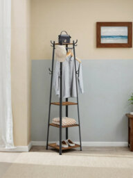 LEDREM Coat Rack, Coat Stand With 4 Shelves, Hall Tree Free Standing With Hooks, For Entryway, Living Room, Rustic Brown - thumbnail 2