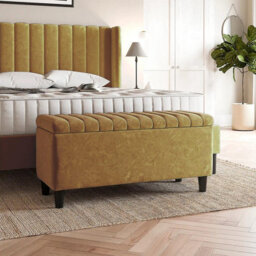 90Cm Safari Striped Plush Velvet Upholstered Ottoman Storage Bench With Legs,mink Deep Storage End Of Bed Shoes Bench