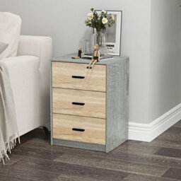 Urbn-Living Urbnliving Height 56Cm 3 Drawer Wooden Bedroom Bedside Cabinet Furniture Ash Grey Oak Carcass & Oak Drawers Storage Nightstand - thumbnail 2