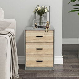 Urbn-Living Urbnliving Height 56Cm 3 Drawer Wooden Bedroom Bedside Cabinet Furniture Ash Grey Oak Carcass & Oak Drawers Storage Nightstand - thumbnail 3