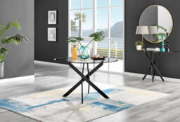 Furniturebox Uk Novara Black Leg 120Cm Round Glass Dining Table & 6 Navy Velvet Milan Black Leg Chairs - thumbnail 2