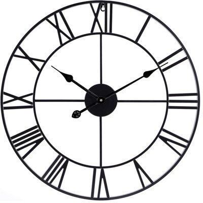 Wadan 60Cm Black Roman Metal Skeleton Wall Clock Clear Numbers Easy To Read Modern Analogue Wall Clock Battery Operated - image 1