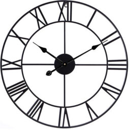 Wadan 60Cm Black Roman Metal Skeleton Wall Clock Clear Numbers Easy To Read Modern Analogue Wall Clock Battery Operated
