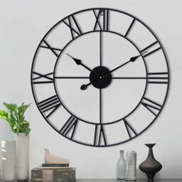 Wadan 60Cm Black Roman Metal Skeleton Wall Clock Clear Numbers Easy To Read Modern Analogue Wall Clock Battery Operated - thumbnail 3