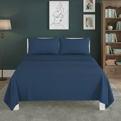 Easy Care Flat Bed Sheet Polycotton Durable Low Maintenance Bedding Mid Blue - image 1