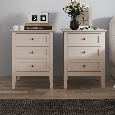 Melody Maison Pair Of 3 Drawer Bedside Tables - Rowley Taupe Grey Range - image 1