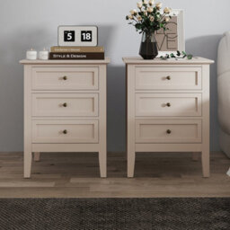 Melody Maison Pair Of 3 Drawer Bedside Tables - Rowley Taupe Grey Range - thumbnail 1