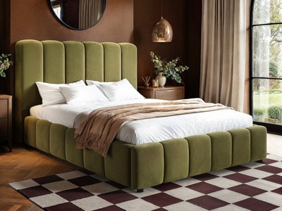 Solace+Co Emilie Ribbed Kingsize Ottoman Bed Green Velvet - image 1