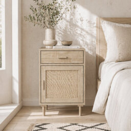 Wyld Haus Basose Natural Wood-Effect Rattan Bedside Table With Drawer And Door, 40W X 40D X 68.5H Cm