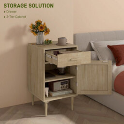 Wyld Haus Basose Natural Wood-Effect Rattan Bedside Table With Drawer And Door, 40W X 40D X 68.5H Cm - thumbnail 5