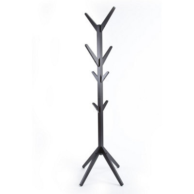 Hampton Black Wooden Freestanding Hat And Coat Stand, Rack, Tree With 8 Hooks - image 1