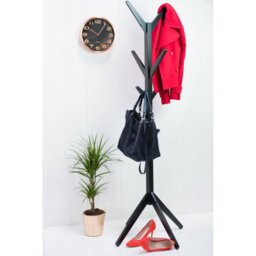 Hampton Black Wooden Freestanding Hat And Coat Stand, Rack, Tree With 8 Hooks - thumbnail 2