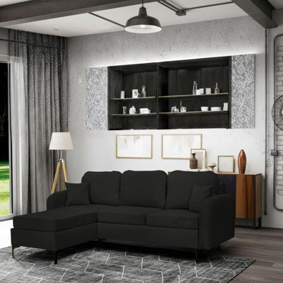 Venice L Corner Sofa Bed With Bonnell Spring Metal Legs Wooden Frame Dl Mechanism Storage 225X172X78X96 Cm Black Left - image 1