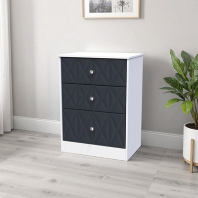San Jose Ready Assembled Matt Indigo & White No Effect 3 Drawer Deep Chest (H)791mm (W)746mm (D)395mm - image 1