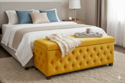 90Cm Empire Ottoman Storage Box With Wooden Legs, Mustard Gold Velvet Upholstered Chesterfield Footstool Storage Ottoman Box - thumbnail 4