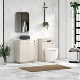 Royal Bathrooms Orion 600mm Warm Taupe Floor Standing Plain White Countertop Vanity Unit 2 Door With Milan Black Basin & Chrome Accent Trim - thumbnail 3
