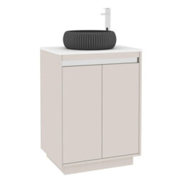 Royal Bathrooms Orion 600mm Warm Taupe Floor Standing Plain White Countertop Vanity Unit 2 Door With Milan Black Basin & Chrome Accent Trim - thumbnail 6