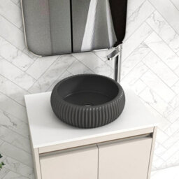 Royal Bathrooms Orion 600mm Warm Taupe Floor Standing Plain White Countertop Vanity Unit 2 Door With Milan Black Basin & Chrome Accent Trim - thumbnail 5