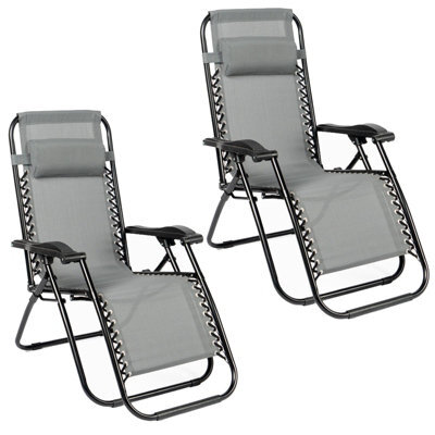 Ohs 2 X Garden Reclining Zero Gravity Patio Sun Lounger Folding Chair Outdoor - Charcoal - image 1