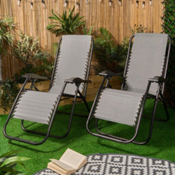 Ohs 2 X Garden Reclining Zero Gravity Patio Sun Lounger Folding Chair Outdoor - Charcoal - thumbnail 5