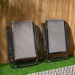 Ohs 2 X Garden Reclining Zero Gravity Patio Sun Lounger Folding Chair Outdoor - Charcoal - thumbnail 2