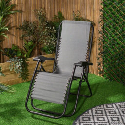 Ohs 2 X Garden Reclining Zero Gravity Patio Sun Lounger Folding Chair Outdoor - Charcoal - thumbnail 3