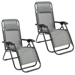 Ohs 2 X Garden Reclining Zero Gravity Patio Sun Lounger Folding Chair Outdoor - Charcoal - thumbnail 1