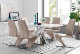 Furniturebox Uk Atlanta Modern Rectangle Chrome Metal High Gloss White Dining Table And 6 Cappuccino Beige Willow Chairs Set