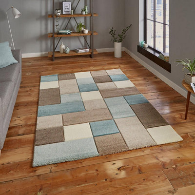 Grey/blue Handmade Modern Easy To Clean Geometric Rug For Dining Room -160Cm X 220Cm - image 1