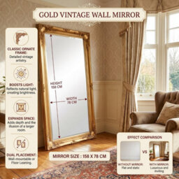 Home Luxe Interiors Large Gold Vintage Wall Mirror Ornate Carved Full Length  158X78Cm - thumbnail 6