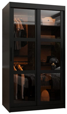 Arte Parma 100Cm Sliding Wardrobe In Sleek Black - Compact Storage With Smoked Glass Doors - image 1