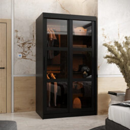 Arte Parma 100Cm Sliding Wardrobe In Sleek Black - Compact Storage With Smoked Glass Doors - thumbnail 2