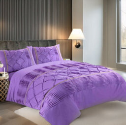 Duvet Cover And Pillowcase Set Pintuck Pleated Design Polycotton Linen Lilac