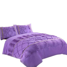 Duvet Cover And Pillowcase Set Pintuck Pleated Design Polycotton Linen Lilac - thumbnail 2