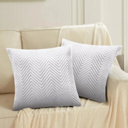 Ameha Silver Embossed Velvet Cushion Cover Set Of 2, Breathable Anti Allergic Zip Closure, 18X18 Inch - thumbnail 8