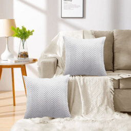Ameha Silver Embossed Velvet Cushion Cover Set Of 2, Breathable Anti Allergic Zip Closure, 18X18 Inch - thumbnail 2