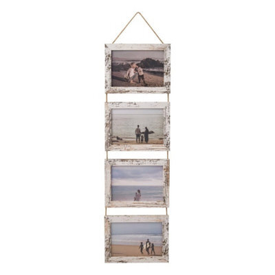 Off White Collage Picture Frame For 4 Photos Mdf Picture Frames W/ Hanging Rope Wall Decor - image 1