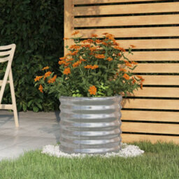 Berkfield Durable Garden Planter Powder-Coated Steel 40X40X36 Cm Silver - thumbnail 2