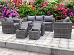 UK Leisure World Rattan Grey Coffee Table Stroage Wicker Conservatory Outdoor Garden Furniture Set Corner Sofa Table Grey - thumbnail 2